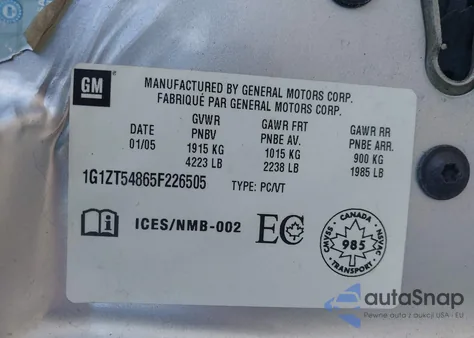 2005 Chevrolet Malibu Ls from USA, damaged, VIN 1G1ZT54865F226505